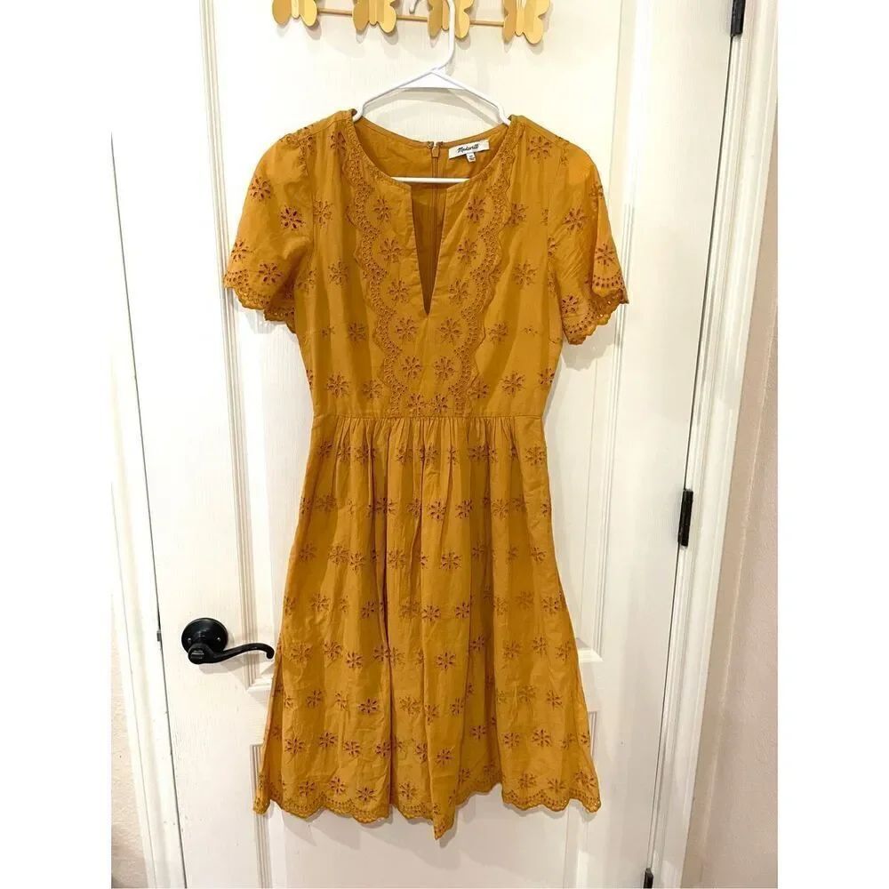 Madewell Eyelet Scalloped Trim Short sleeve Knee Length Dress Size 00